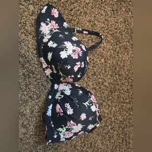 Victoria's Secret Black and Pink Floral Bikini Top